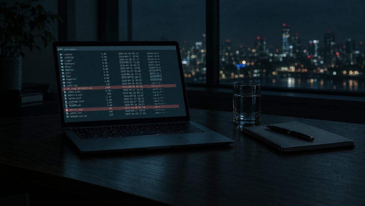 Przegląd plików zainfekowanego serwera na laptopie