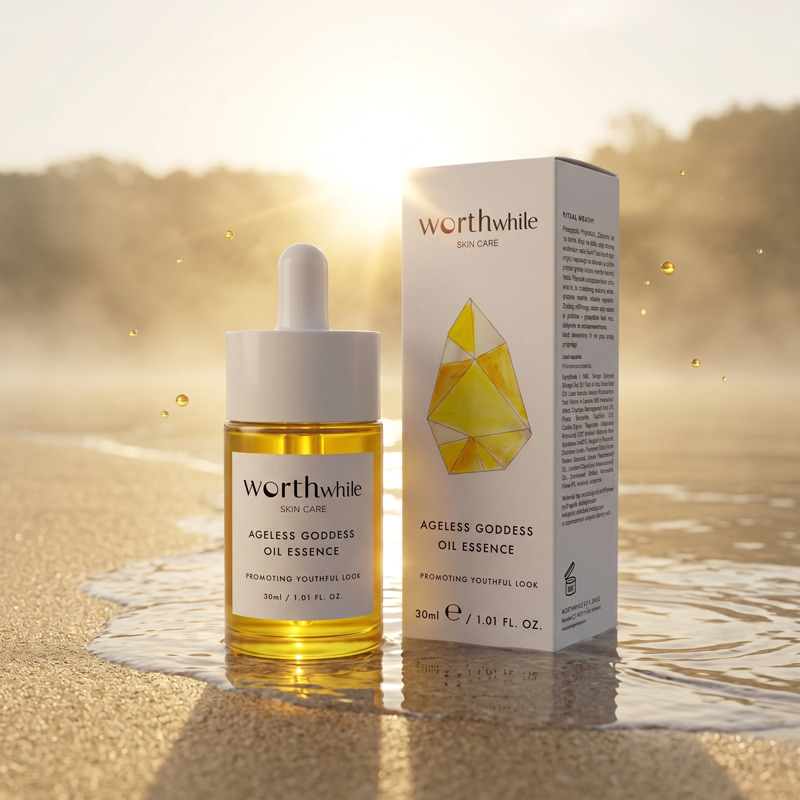 Worthwhile Skin Care — projekt opakowania olejku i pudełka